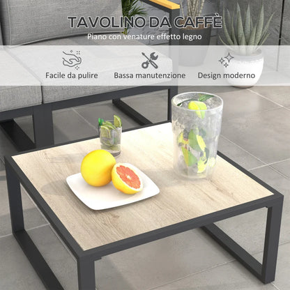 Outsunny Salotto da Giardino con Divano e Tavolino in Alluminio con Cuscini Imbottiti, Grigio