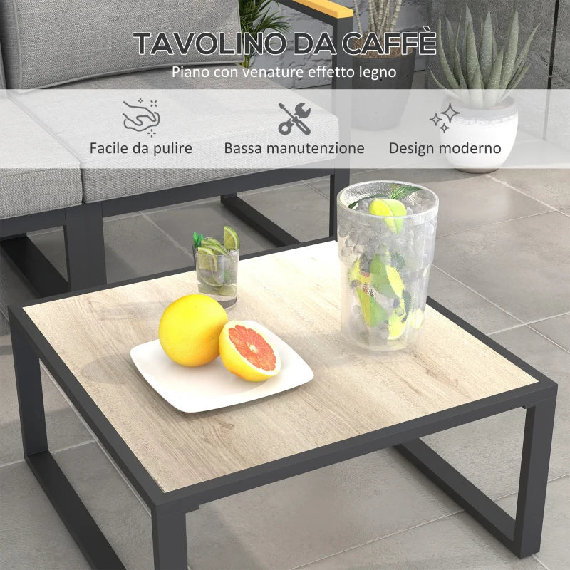 Outsunny Salotto da Giardino con Divano e Tavolino in Alluminio con Cuscini Imbottiti, Grigio
