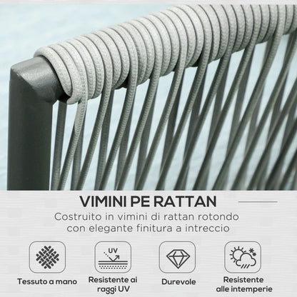 Outsunny Set da Giardino 4 Pezzi in Rattan con Tavolino da Caffè, 2 Divani ad Angolo e Poltroncina, Nero Grigio e Blu