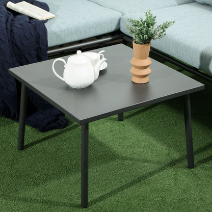 Outsunny Set da Giardino 4 Pezzi in Rattan con Tavolino da Caffè, 2 Divani ad Angolo e Poltroncina, Nero Grigio e Blu