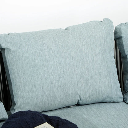 Outsunny Set da Giardino 4 Pezzi in Rattan con Tavolino da Caffè, 2 Divani ad Angolo e Poltroncina, Nero Grigio e Blu