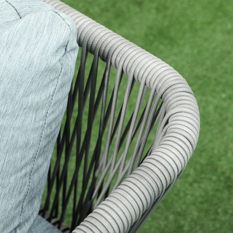 Outsunny Set da Giardino 4 Pezzi in Rattan con Tavolino da Caffè, 2 Divani ad Angolo e Poltroncina, Nero Grigio e Blu