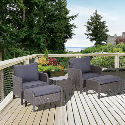 Outsunny Set Mobili da Giardino 2 Poltrone 2 Poggiapiedi 1 Tavolino in Vetro Temperato Rattan Grigio