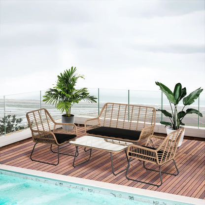 Outsunny Set Mobili da Giardino Stile Boho in Rattan PE con 2 Poltrone, Divanetto e Tavolino