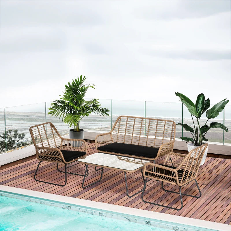 Outsunny Set Mobili da Giardino Stile Boho in Rattan PE con 2 Poltrone, Divanetto e Tavolino