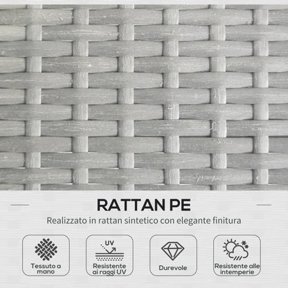 Outsunny Set da Giardino in Rattan PE Stile Boho, Divano 2 Posti con Chaise Longue e Tavolino, Grigio Chiaro