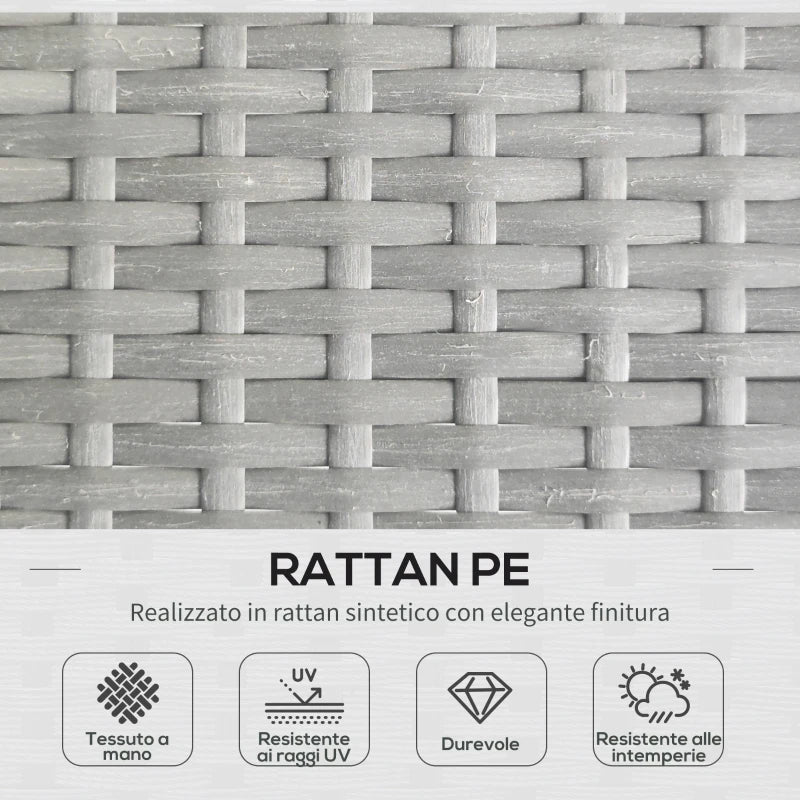 Outsunny Set da Giardino in Rattan PE Stile Boho, Divano 2 Posti con Chaise Longue e Tavolino, Grigio Chiaro