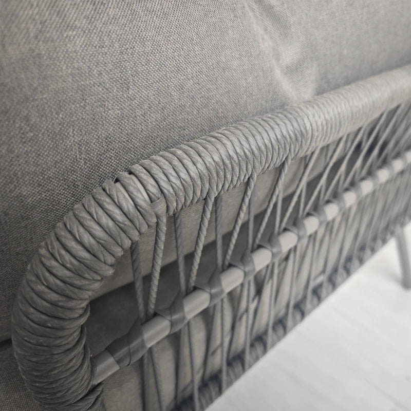 Outsunny Set da Giardino in Rattan PE Stile Boho, Divano 2 Posti con Chaise Longue e Tavolino, Grigio Chiaro