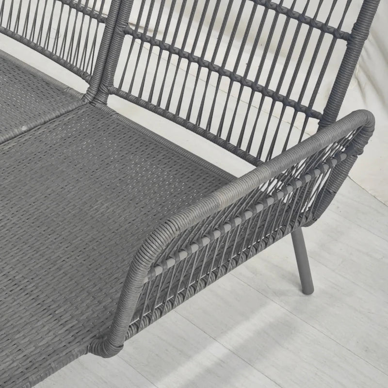 Outsunny Set da Giardino in Rattan PE Stile Boho, Divano 2 Posti con Chaise Longue e Tavolino, Grigio Chiaro