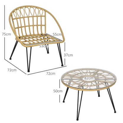Outsunny Set da Giardino 5 Pezzi in Rattan con Tavolo Rotondo Ø82x50 cm e 4 Sedie 72x72x75 cm con Cuscini