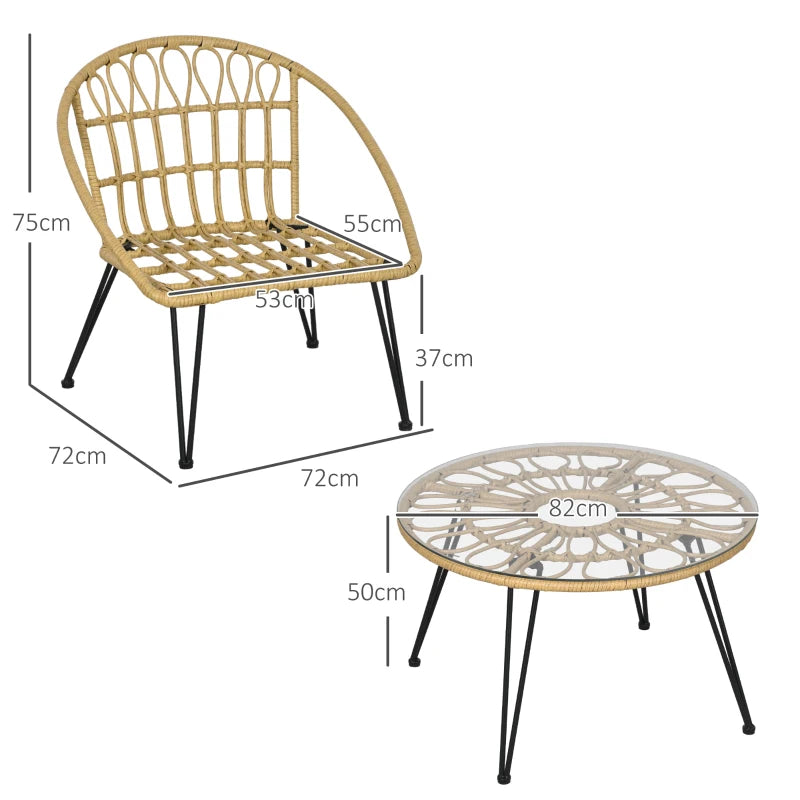 Outsunny Set da Giardino 5 Pezzi in Rattan con Tavolo Rotondo Ø82x50 cm e 4 Sedie 72x72x75 cm con Cuscini