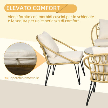 Outsunny Set da Giardino 5 Pezzi in Rattan con Tavolo Rotondo Ø82x50 cm e 4 Sedie 72x72x75 cm con Cuscini