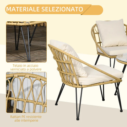 Outsunny Set da Giardino 5 Pezzi in Rattan con Tavolo Rotondo Ø82x50 cm e 4 Sedie 72x72x75 cm con Cuscini
