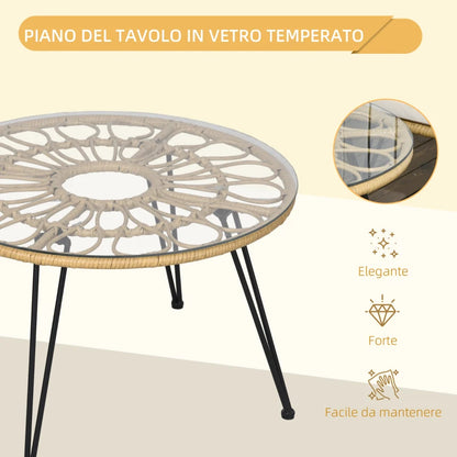 Outsunny Set da Giardino 5 Pezzi in Rattan con Tavolo Rotondo Ø82x50 cm e 4 Sedie 72x72x75 cm con Cuscini