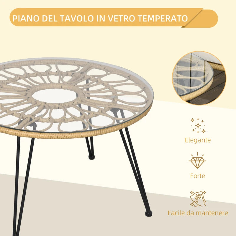 Outsunny Set da Giardino 5 Pezzi in Rattan con Tavolo Rotondo Ø82x50 cm e 4 Sedie 72x72x75 cm con Cuscini