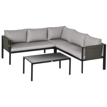 Outsunny Set da Giardino 4 Pezzi con 2 Divanetti, Poltrona Angolare e Tavolino da Caffè in Vetro Temperato