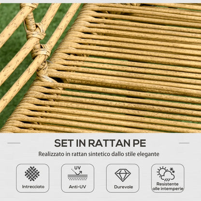 Outsunny Set da Giardino 4 Pezzi in Rattan PE e Acciaio con 2 Sedie, Divano 2 Posti e Tavolino, Marrone Nero e Grigio