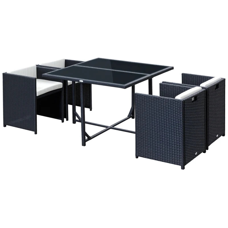 Outsunny Set Mobili da Giardino 5pz Set Tavolo da Pranzo con 4 Sedie con Cuscini Combinabili a Rettangolo, Nero, 109x109x72 cm