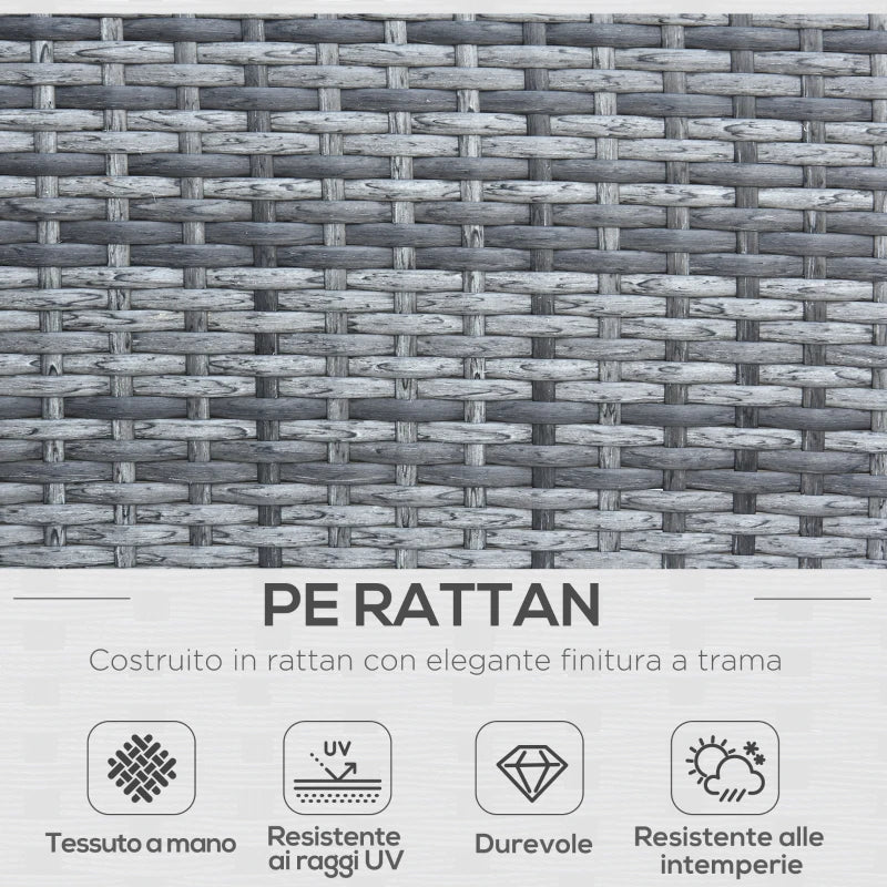 Outsunny Set Mobili 4 Pezzi Divanetto 2 Poltrone Tavolino da Giardino Metallo, Rattan 108.5 x 61.5 x76.5 cm