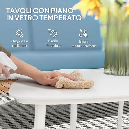 Outsunny Set da Esterno con Divano 2 Posti, 2 Poltrone e 2 Tavolini da Caffè in Vetro, Azzurro