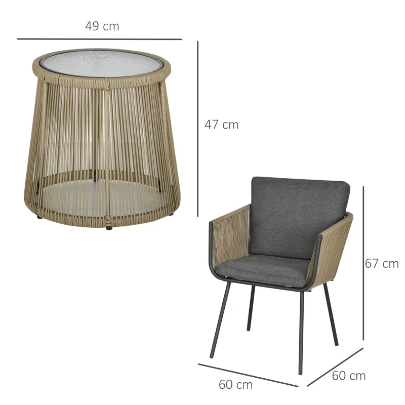 Outsunny Set 2 Poltroncine con Tavolino da Esterno in Rattan PE Stile Boho, Cachi e Grigio