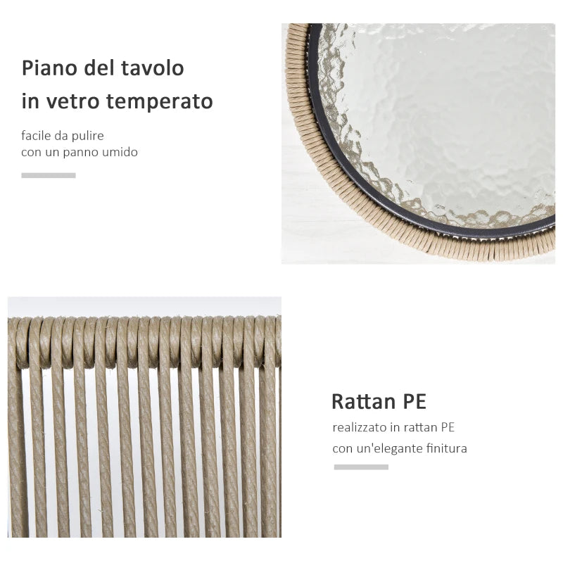Outsunny Set 2 Poltroncine con Tavolino da Esterno in Rattan PE Stile Boho, Cachi e Grigio