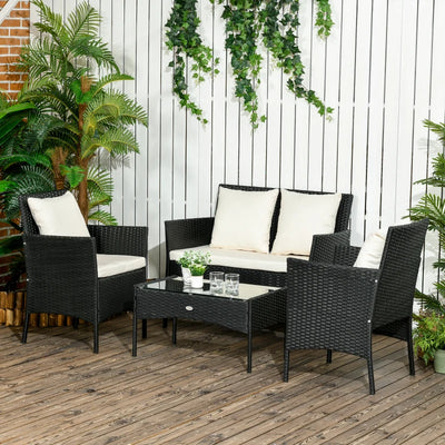 Outsunny Set da Giardino 4Pezzi in Rattan con 2 Sedie, Poltrona da Giardino a 2 Posti e Tavolino Basso