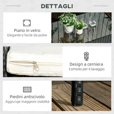 Outsunny Set da Giardino 4Pezzi in Rattan con 2 Sedie, Poltrona da Giardino a 2 Posti e Tavolino Basso