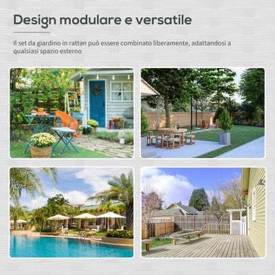 Outsunny Set da Giardino 4Pezzi in Rattan con 2 Sedie, Poltrona da Giardino a 2 Posti e Tavolino Basso