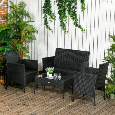 Outsunny Set da Giardino 4Pezzi in Rattan con 2 Sedie, Poltrona da Giardino a 2 Posti e Tavolino Basso