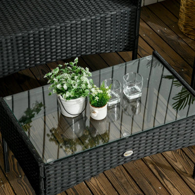 Outsunny Set da Giardino 4Pezzi in Rattan con 2 Sedie, Poltrona da Giardino a 2 Posti e Tavolino Basso