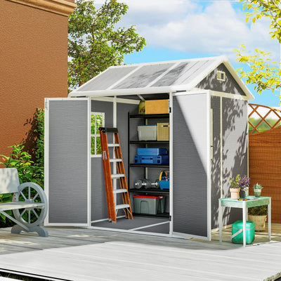 Outsunny Casetta da Giardino in Resina con Pavimento, 2 Porte con Blocco, Finestra, 1.8x1.8m, Grigio