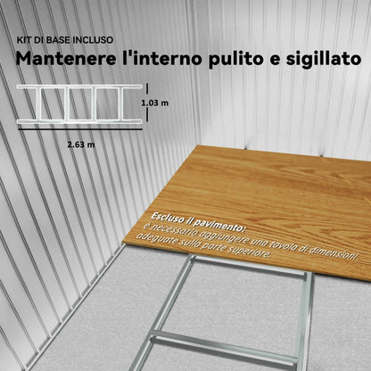Outsunny Casetta da Giardino 4.9 m² con Fondazione, 4 Prese d'Aria e 2 Porte Scorrevoli, Capanno Porta Attrezzi in Lamiera d'Acciaio, 277x195x192 cm, Verde Scuro