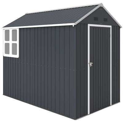 Outsunny Casetta da Giardino Porta Attrezzi in Acciaio Zincato e PP con Finestra, 259x172x222 cm, Grigia e Bianca