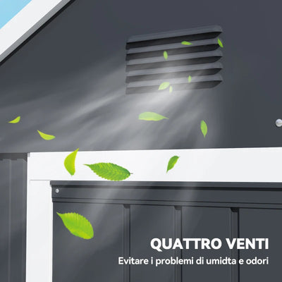 Outsunny Casetta da Giardino Porta Attrezzi in Acciaio Zincato e PP con Finestra, 259x172x222 cm, Grigia e Bianca