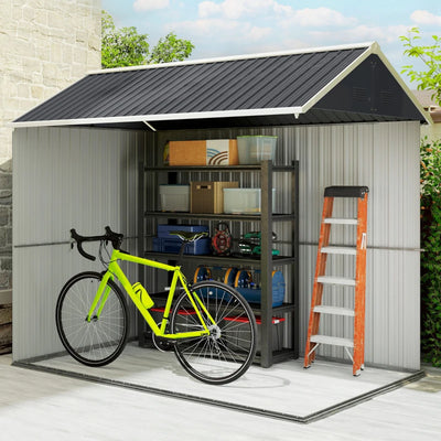 Outsunny Casetta da Giardino Porta Attrezzi in Acciaio Zincato e PP con Finestra, 259x172x222 cm, Grigia e Bianca