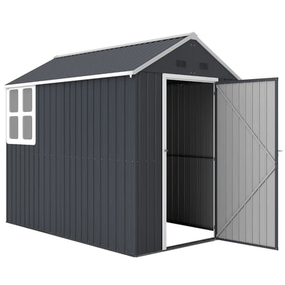 Outsunny Casetta da Giardino Porta Attrezzi in Acciaio Zincato e PP con Finestra, 259x172x222 cm, Grigia e Bianca