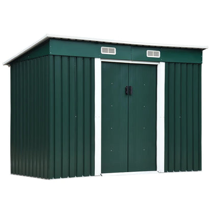 Outsunny Capanno da Giardino con 2 Porte Scorrevoli e Tetto Inclinato in Lamiera d'Acciaio, 261x133x182cm, Verde