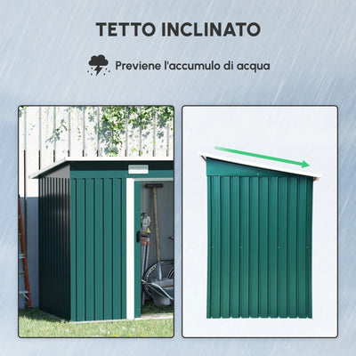 Outsunny Capanno da Giardino con 2 Porte Scorrevoli e Tetto Inclinato in Lamiera d'Acciaio, 261x133x182cm, Verde