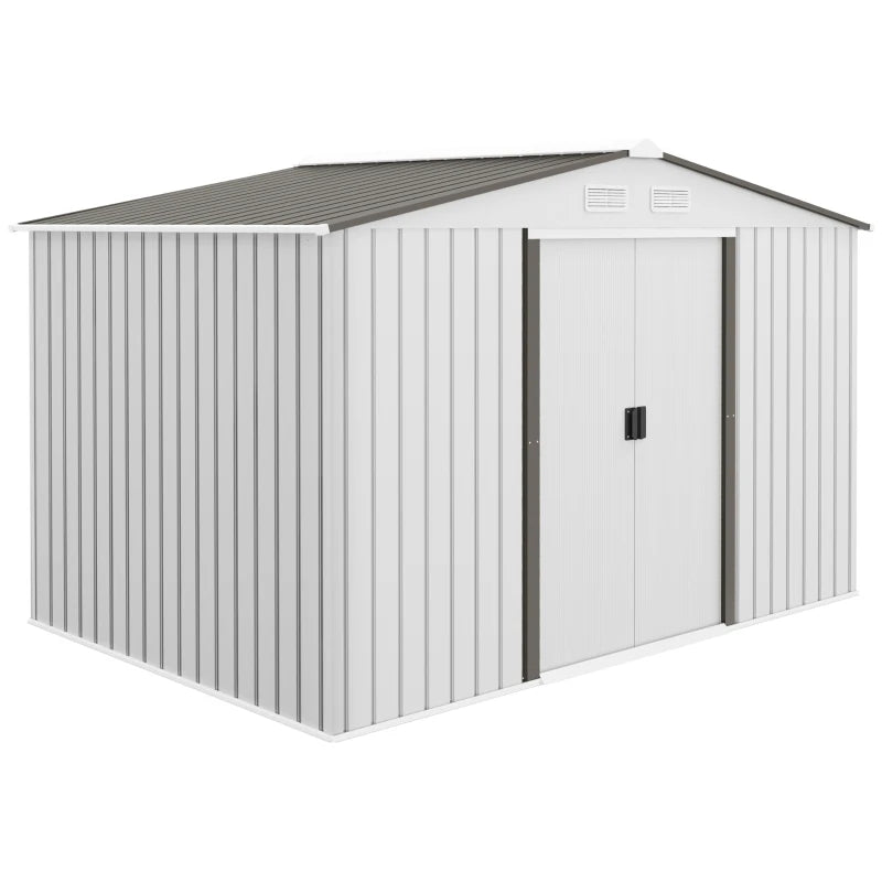 Outsunny Casetta da Giardino in Lamiera d'Acciaio con Doppie Porte Scorrevoli, 277x195x192cm, Argento