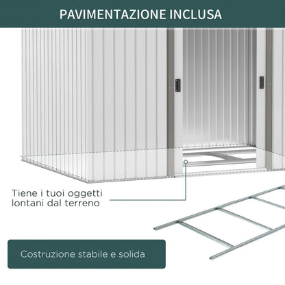 Outsunny Casetta da Giardino in Lamiera d'Acciaio con Doppie Porte Scorrevoli, 277x195x192cm, Argento
