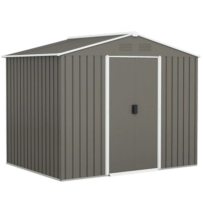 Outsunny Casetta da Giardino in Lamiera di Acciaio con Porte Scorrevoli, 236x174x190cm, Grigio