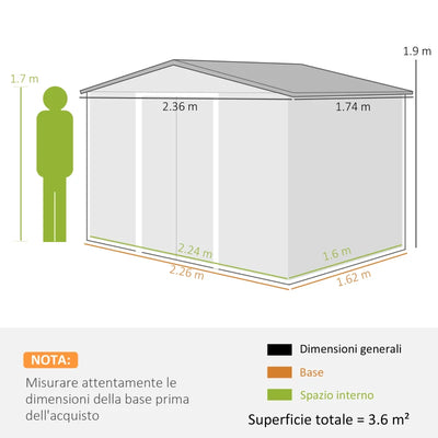 Outsunny Casetta da Giardino in Lamiera di Acciaio con Porte Scorrevoli, 236x174x190cm, Grigio