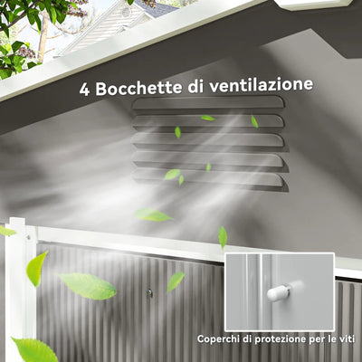 Outsunny Casetta da Giardino in Lamiera di Acciaio con Porte Scorrevoli, 236x174x190cm, Grigio