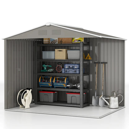 Outsunny Casetta da Giardino in Lamiera di Acciaio con Porte Scorrevoli, 236x174x190cm, Grigio