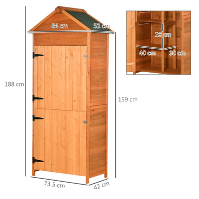 Outsunny Casetta da Giardino Porta Attrezzi in Legno con 2 Ante e 3 Mensole, 84x52x188cm