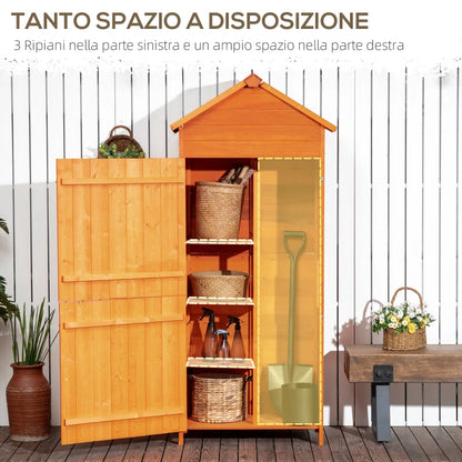 Outsunny Casetta da Giardino Porta Attrezzi in Legno con 2 Ante e 3 Mensole, 84x52x188cm