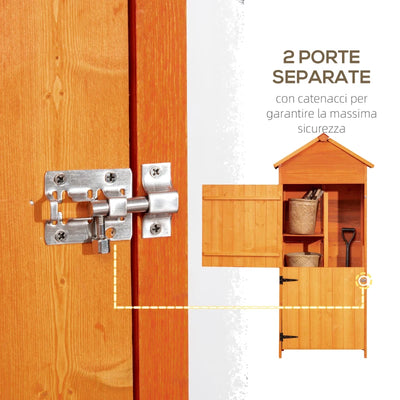 Outsunny Casetta da Giardino Porta Attrezzi in Legno con 2 Ante e 3 Mensole, 84x52x188cm