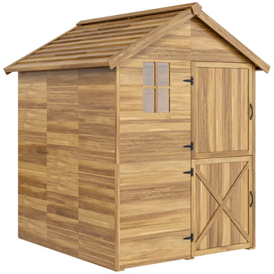 Outsunny Casetta da Giardino in Legno 1.8x2m con Porta Doppia, Finestra e Base Inclusa, Colore Legno