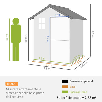 Outsunny Casetta da Giardino in Legno 1.8x2m con Porta Doppia, Finestra e Base Inclusa, Colore Legno
